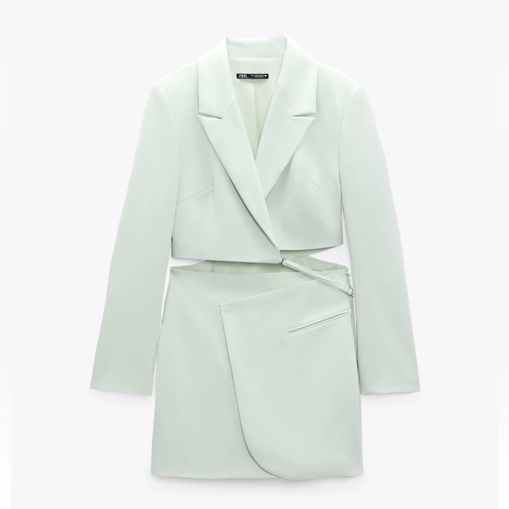 Zara Mint Green Cut-Out Tailored Blazer Mini Dress Size XS NWT